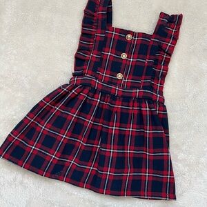 Red and Blue Plaid Dress with Gold Buttons